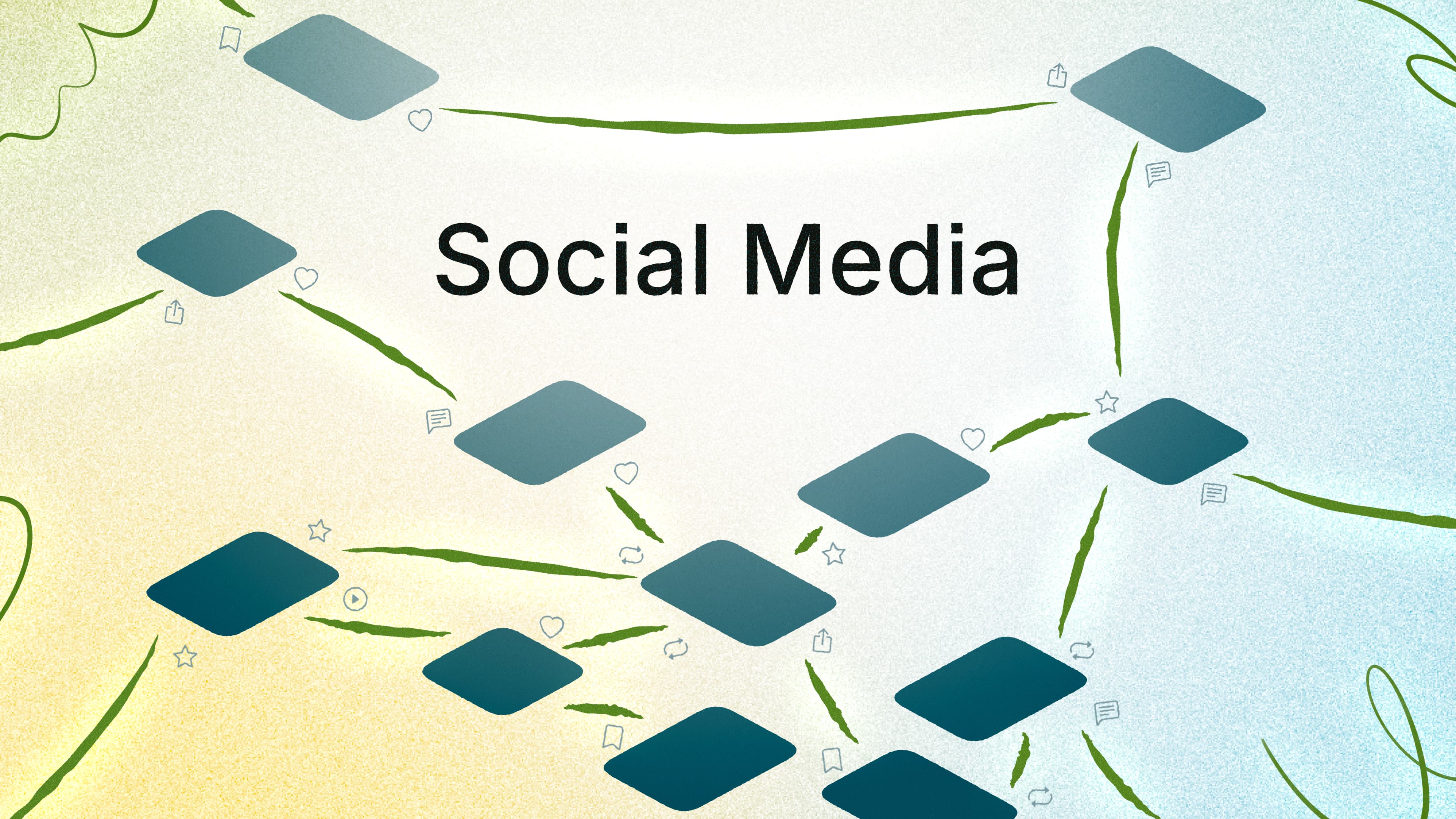 An abstract web of connected items with the title "Social Media"