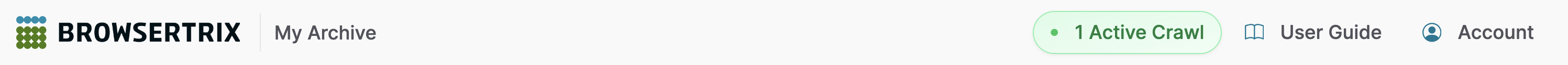 Browsertrix top-level navigation bar with a link indicating the number of active crawls appears when there are any active crawls in the organization