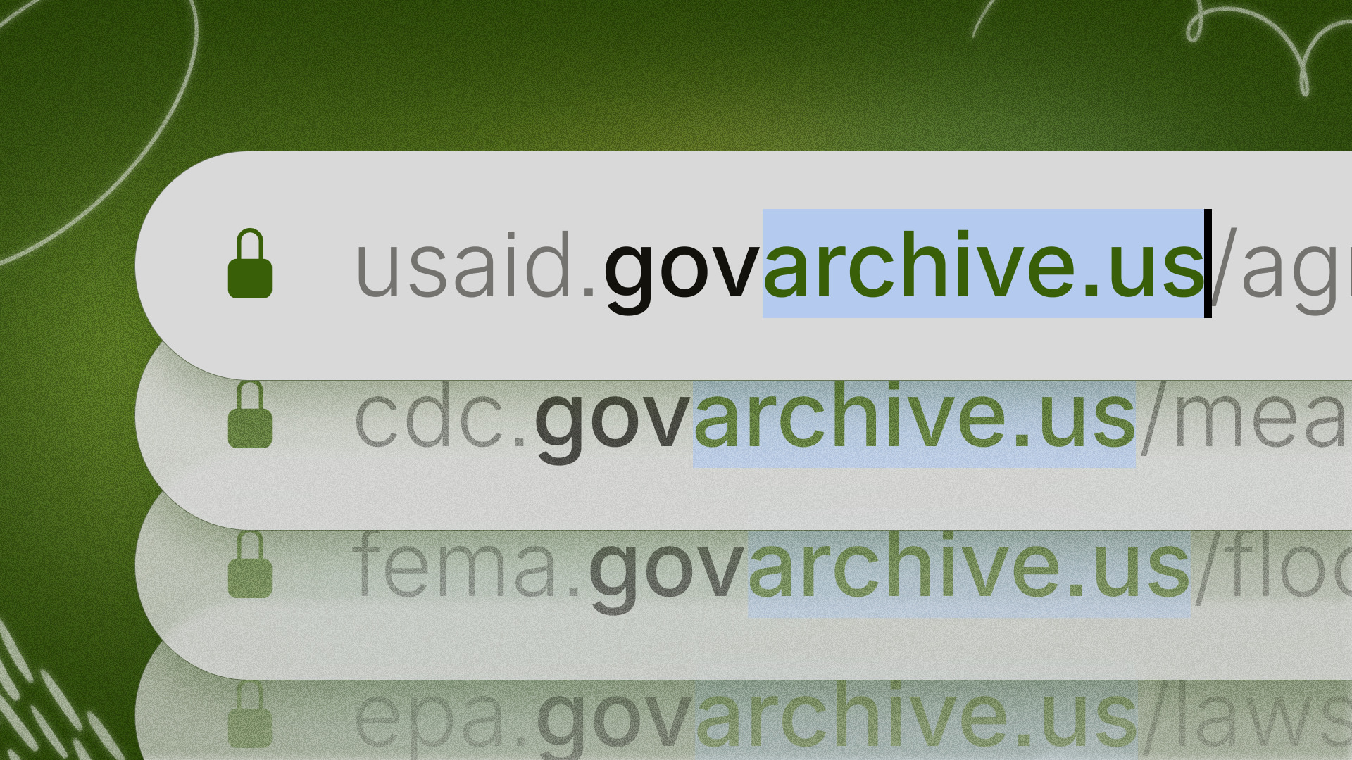 A screenshot of the home page of https://govarchive.us/ listing available collections
