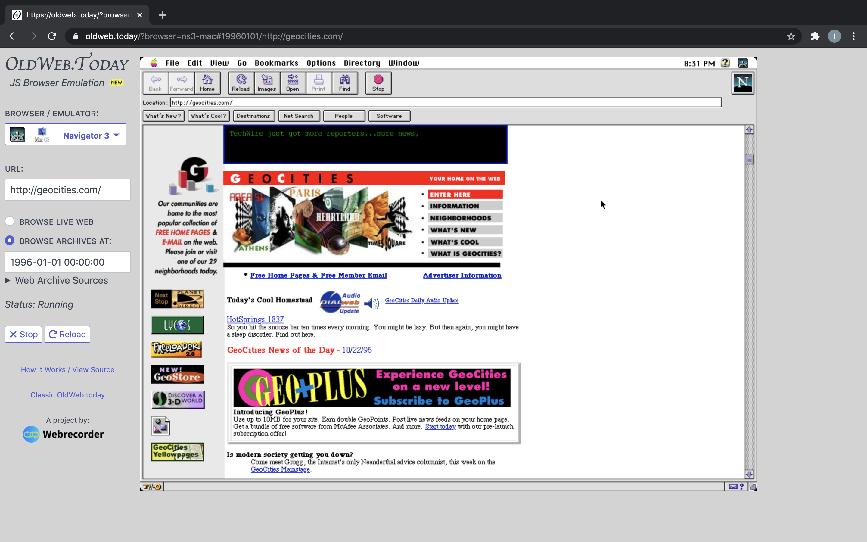 Screenshot of Netscape 3