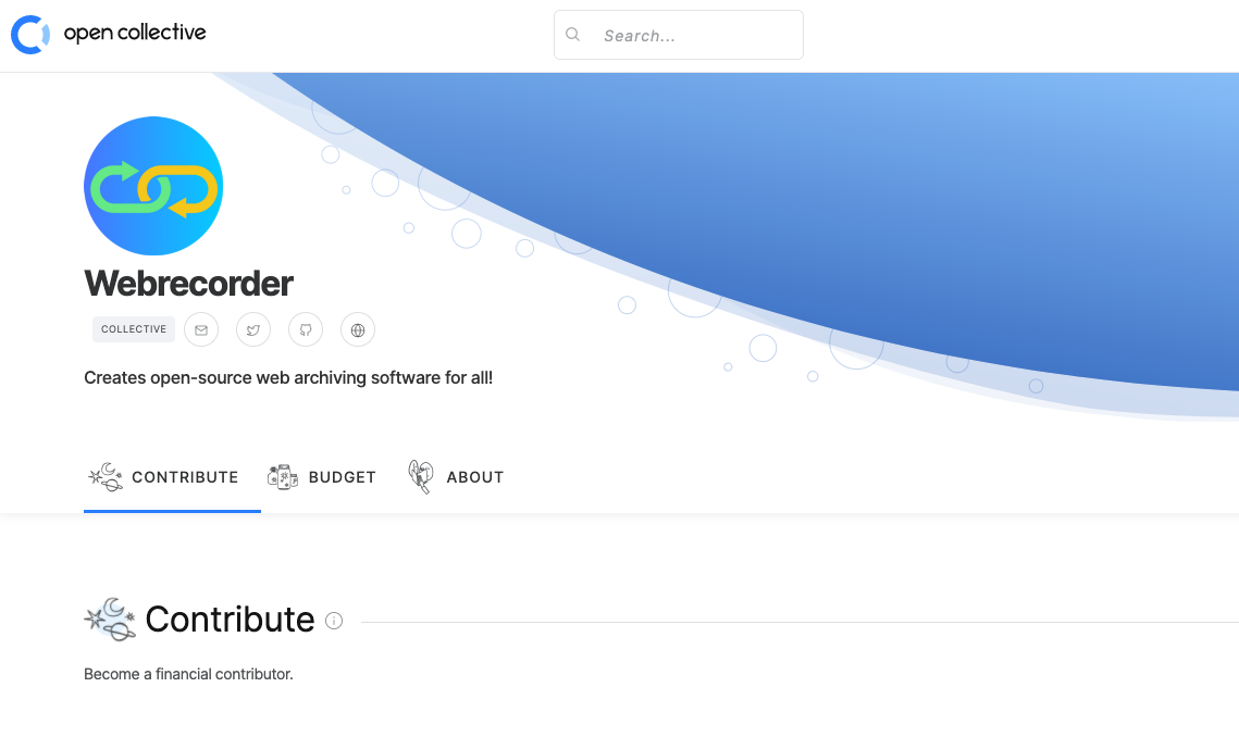 A screenshot of Webrecorder's Open Collective page